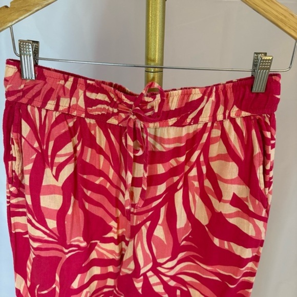 Tahari Linen Blend Womens Red Tropical Print Wide Leg Pants size Small vacation - Picture 4 of 6
